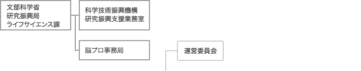 文部科学省 研究振興局 ライフサイエンス課　科学技術信仰機構 研究振興支援業務室　プログラムディレクター 中西 重忠　プログラムオフィサー 陣上 久人　プログラムオフィサー 赤澤 智宏　脳プロ運営委員会