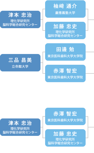 文部科学省 研究振興局 ライフサイエンス課　科学技術信仰機構 研究振興支援業務室　プログラムディレクター 中西 重忠　プログラムオフィサー 陣上 久人　プログラムオフィサー 赤澤 智宏　脳プロ運営委員会